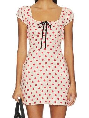 Lisa Says Gah Suzy Red and Cream Polka Dot Scoop Neck Mini Dress